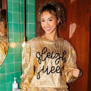 NWT Queen of Sparkles “Sleigh Queen” gold sweater
